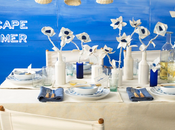 Decoración mesa mediterránea blanco azul