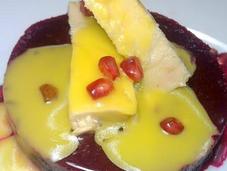 Pastel remolacha tronquitos bonito vinagreta mango