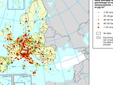 Mapa niveles Dióxido Nitrógeno aire ambiente (Europa, 2011)