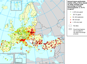 Mapa niveles Partículas PM10 aire ambiente (Europa, 2011)