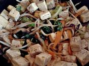 Tofu verduras frescas salteadas. plato vegano.