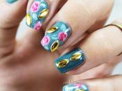 Uñas decoradas flores vintage tachuelas #Usaloya