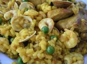 Paella arroz pollo campero, almejas gambas blancas malaga