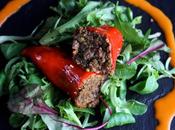 Pimientos piquillos rellenos morcilla vegana