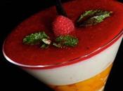 Panna Cotta melocotones frambuesas