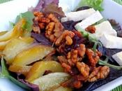 Ensalada peras caramelizadas nueces especiadas