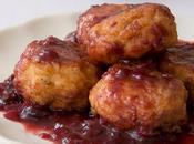 Albóndigas pollo salsa agridulce frutos bosque