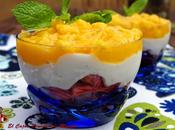 Postre mango, fresas queso