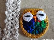 Cintillo, diadema vincha para cabello punto espiga trigo ganchillo buho (Crocheted headband with owl)