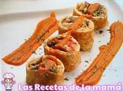 Receta Rollitos revuelto setas champiñones salsa tomate