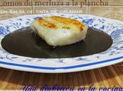 Lomos merluza plancha salsa tinta calamar