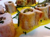 Rollitos pavo espárragos mostaza Involtini tacchino asparagi senape