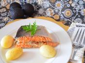 Salmon relleno setas beicon