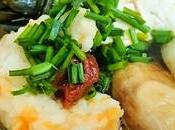 Sopa miso gambas veganas, algas kelp fideos udon