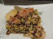 Arroz integral lentejas salmón ahumado.