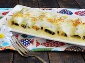 Canelones espinacas, bacalao morcilla