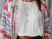 Kimono flores flecos