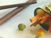 Canelón calabacín verduras maceradas soja