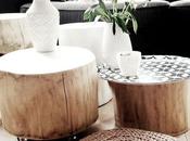 Deco: Taburetes mesitas troncos árboles
