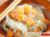 Fideos arroz lomo verduras (con vídeo)