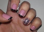 Diseño uñas rosa negro estampación manicura francesa