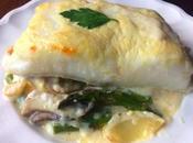 Merluza verduritas bechamel mostaza