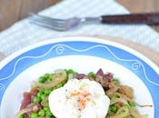 Guisantes jamón huevo poché