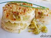 Lasaña brócoli nueces almendras