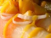 Ensalada espárragos salmón vinagreta mango