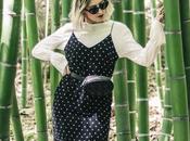 Dots dress behind bamboo