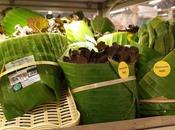 Supermercado Tailandés cambio plástico hojas plátano
