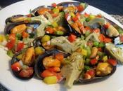 Mejillones alcachofas ensalada