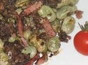 Habas salteadas jamón taquitos morcilla