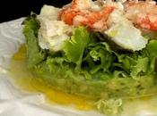 Ensalada lechuga hoja roble, bacalao, langostinos base guacamole byJose: #Homenajeblog