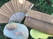 Este conjunto hice para boda reciente. Cartera abanico tela corcho natural. pendientes pulsera rocalla cristal comida mano