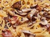 Espaguetis setas jamón