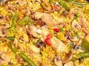 Arroz pollo, verduras champiñones