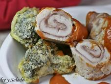 Rollitos pollo rellenos, guarnicion brocoli thermomix